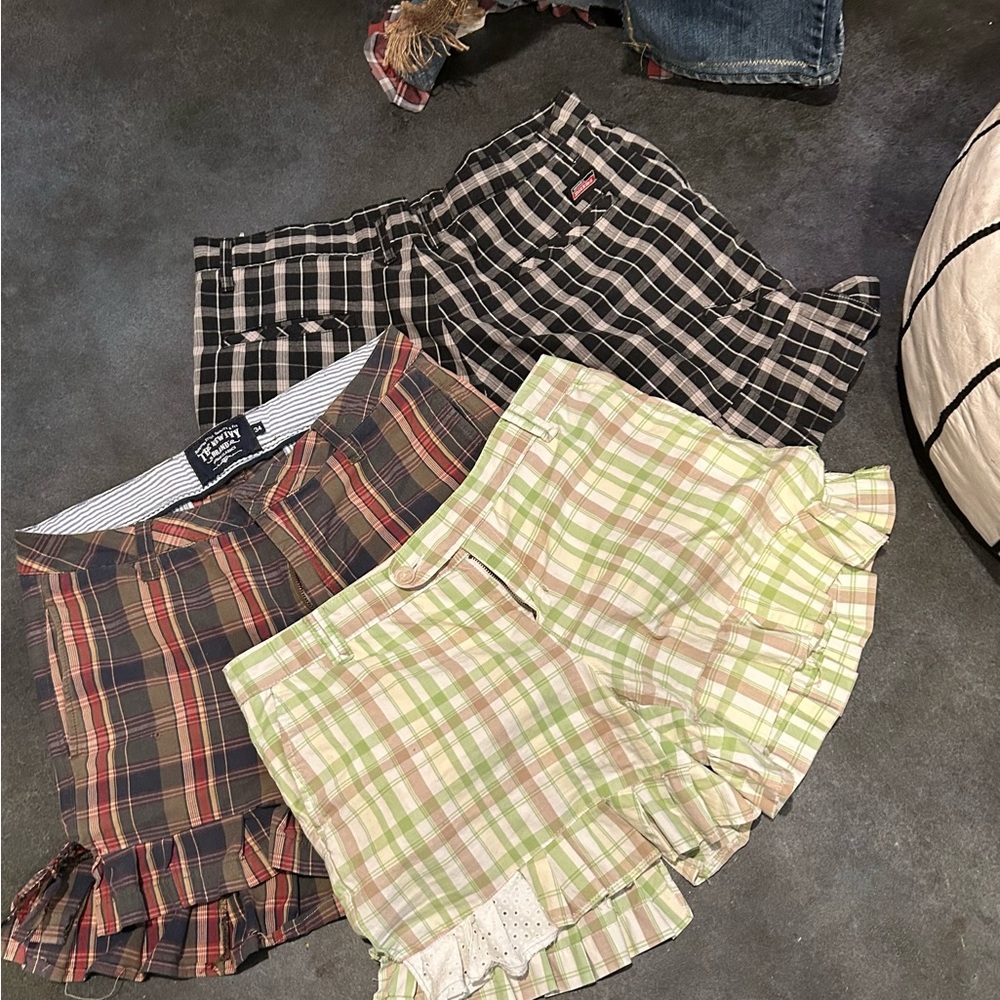 Plaid Women's Shorts Set - Black, Green, Brown